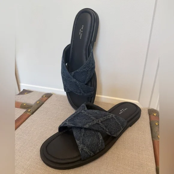NWOB Rag & Bone Geo Cross-Strap Denim Sandals 37 retail $238 - Picture 2 of 6